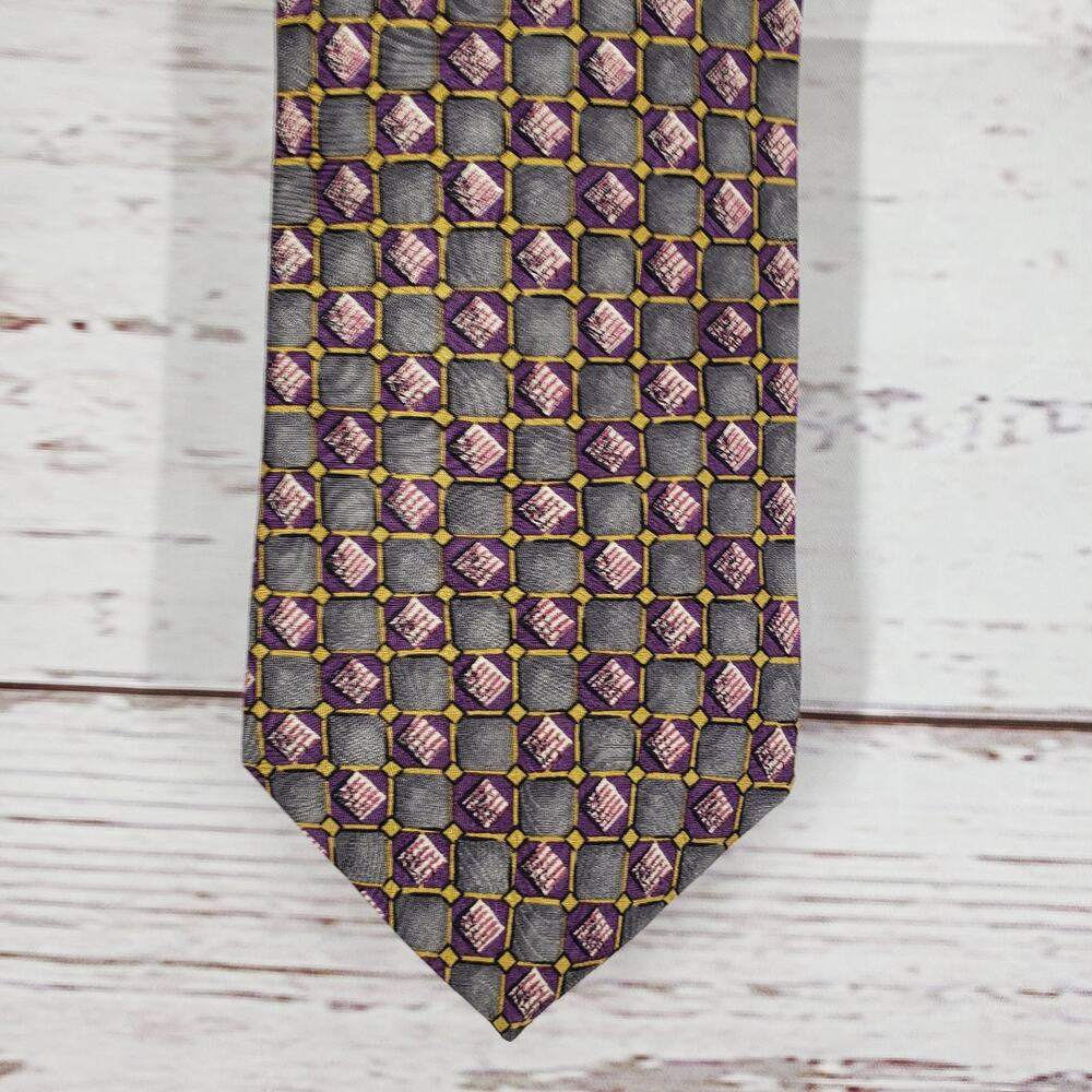 Villa Bugatti Men's Multicolor Geometric 100%Italian Silk Tie